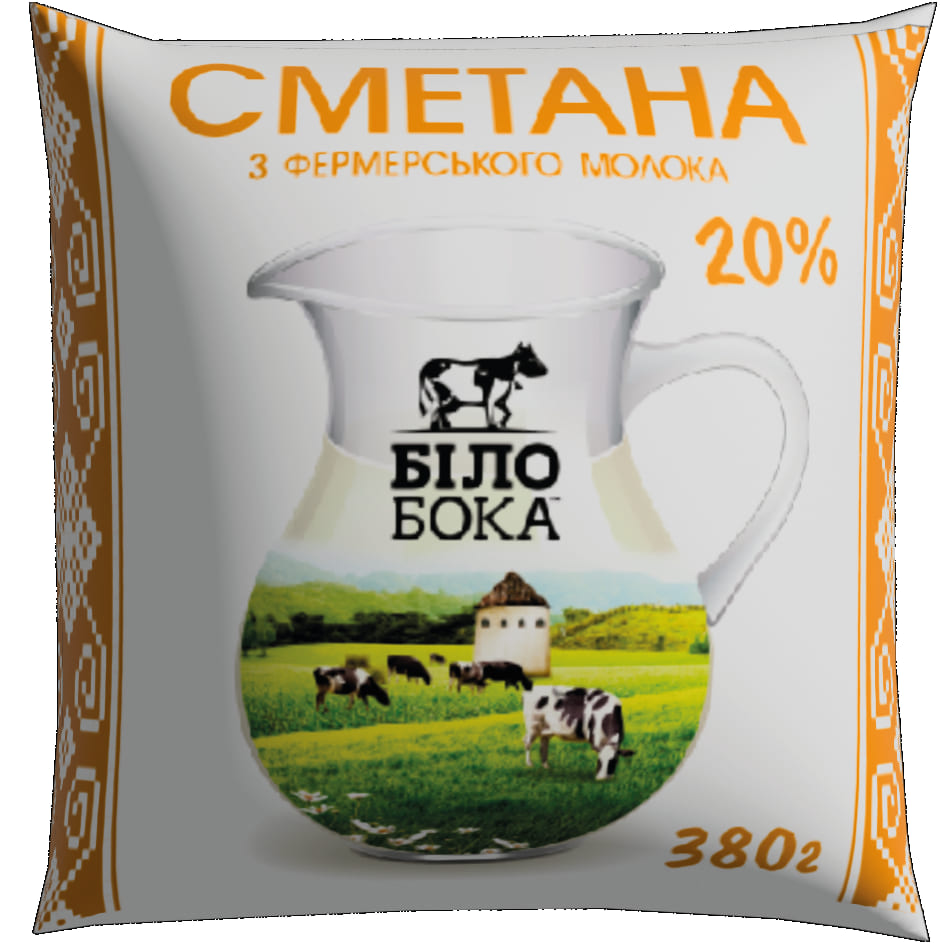 Сметана з фермерського молока п/е 20% жиру 380г ТМ Білобока